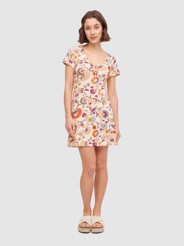 In Side Vestido Mini Floral Psicodélico