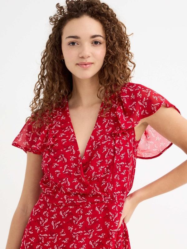 In Side Vestido Mini Flores Escote Cruzado