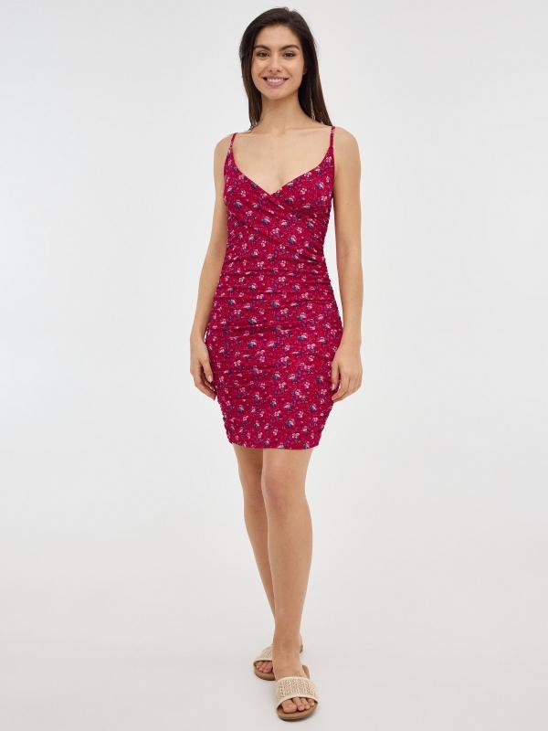 In Side Vestido Mini Fruncido Estampado Floral