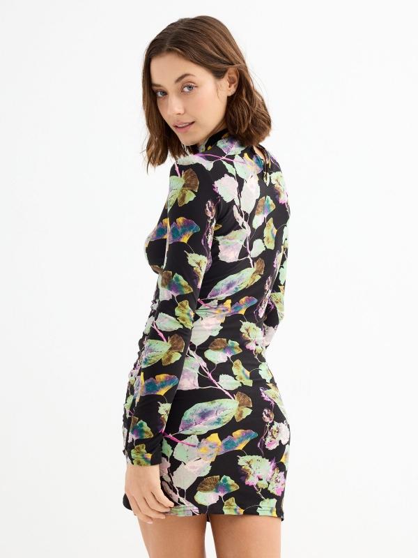 In Side Vestido Mini Fruncido Estampado Hojas