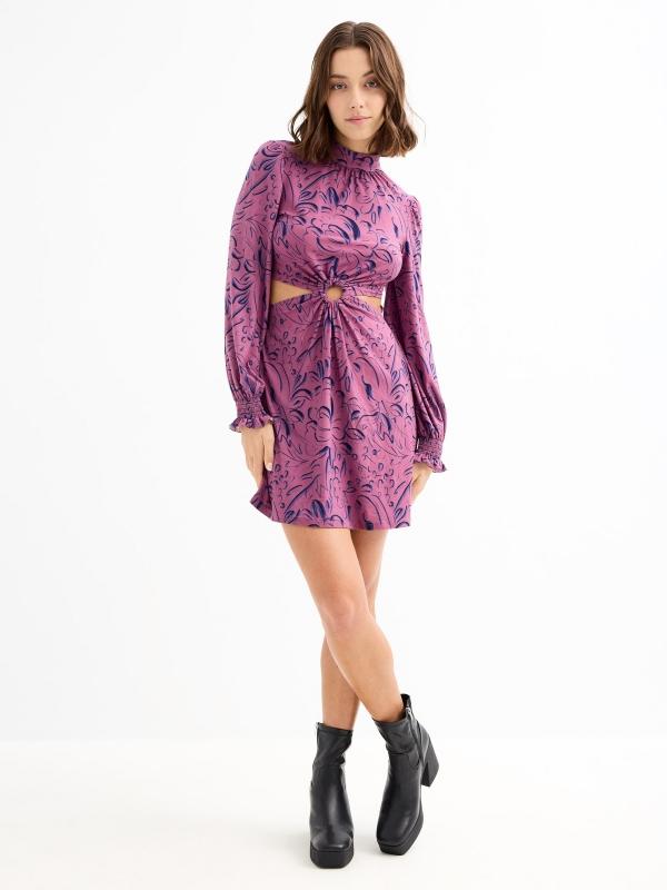 In Side Vestido Mini Halter Print Cut Out