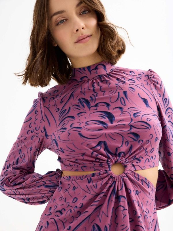 In Side Vestido Mini Halter Print Cut Out