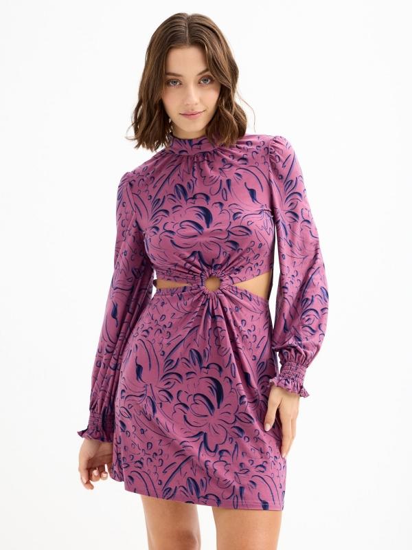 In Side Vestido Mini Halter Print Cut Out