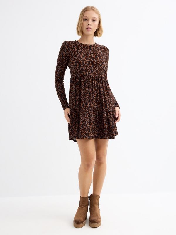 In Side Vestido Mini Manga Larga Estampado Flores