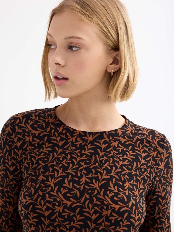 In Side Vestido Mini Manga Larga Estampado Flores