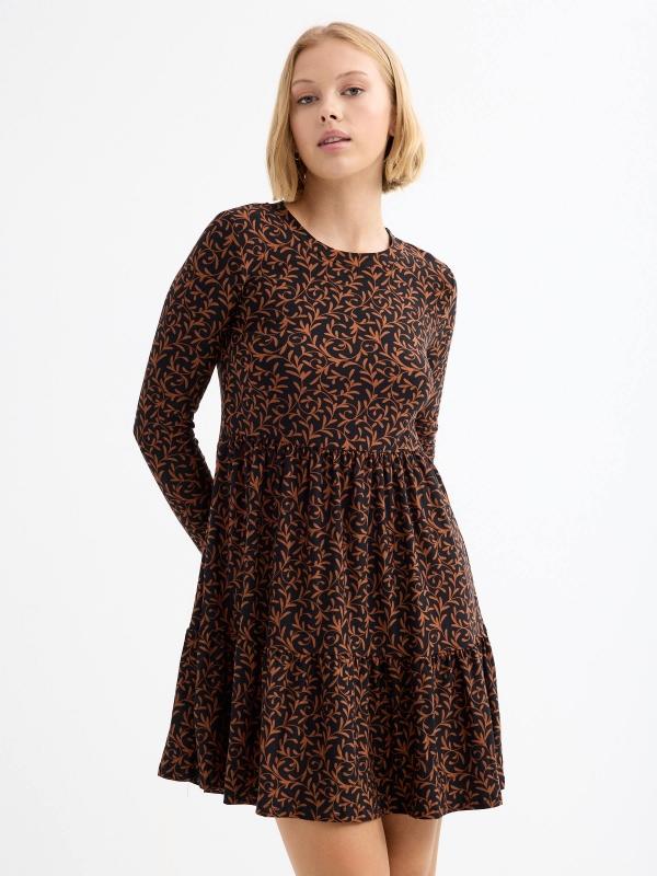 In side Vestido mini manga larga estampado flores