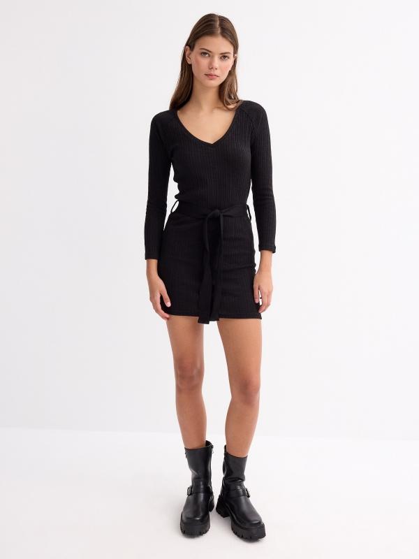 In Side Vestido Mini Negro Escote De Corazón