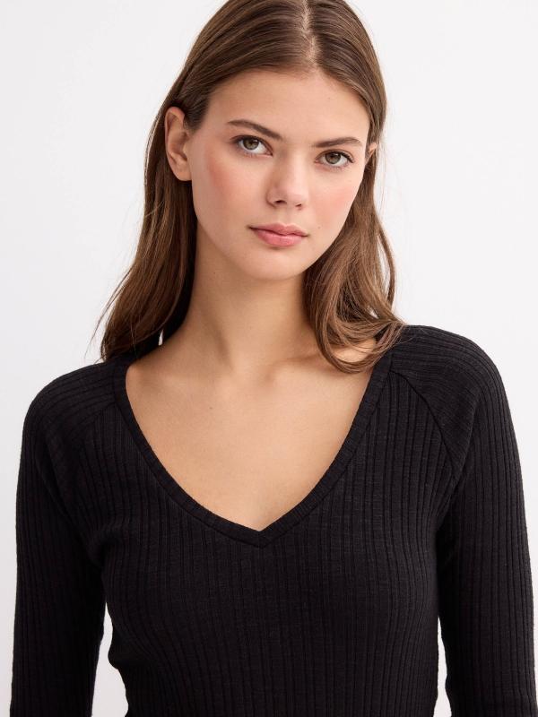 In Side Vestido Mini Negro Escote De Corazón