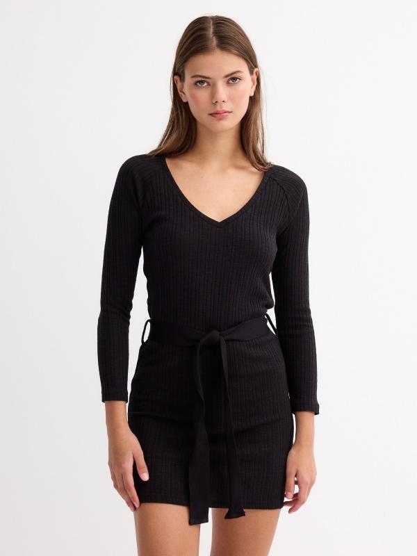 In Side Vestido Mini Negro Escote De Corazón