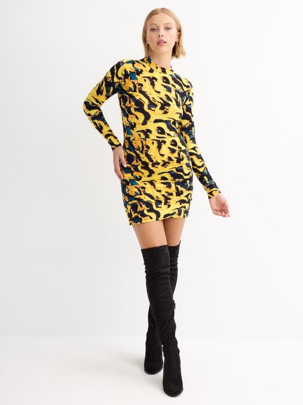 In Side Vestido Mini Print Con Drapeados