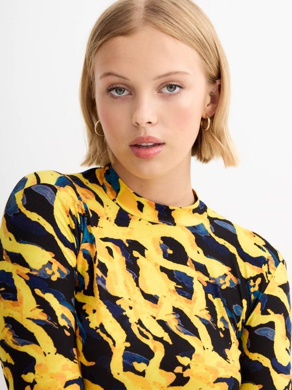 In Side Vestido Mini Print Con Drapeados