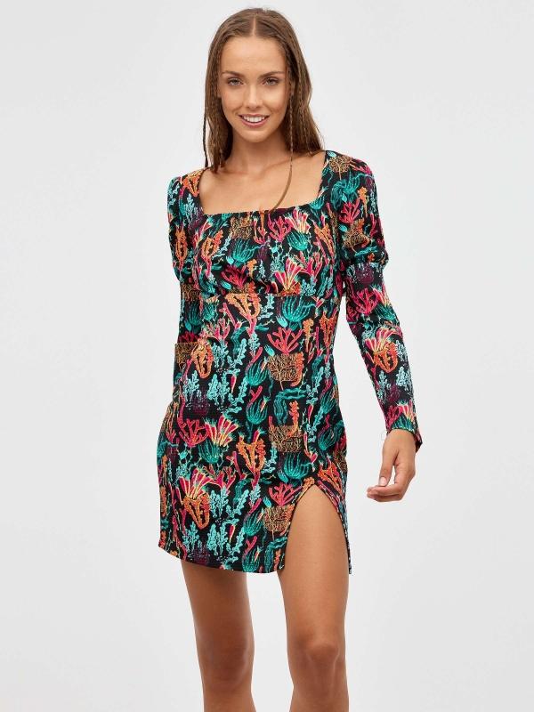 In Side Vestido Mini Print Corales Multi