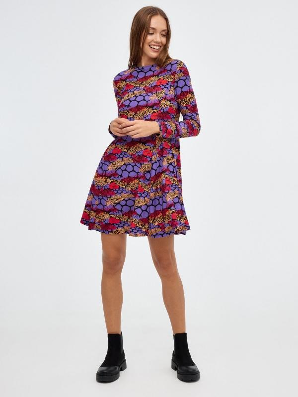 In Side Vestido Mini Print Morado