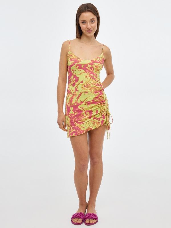 In Side Vestido Mini Print Wave