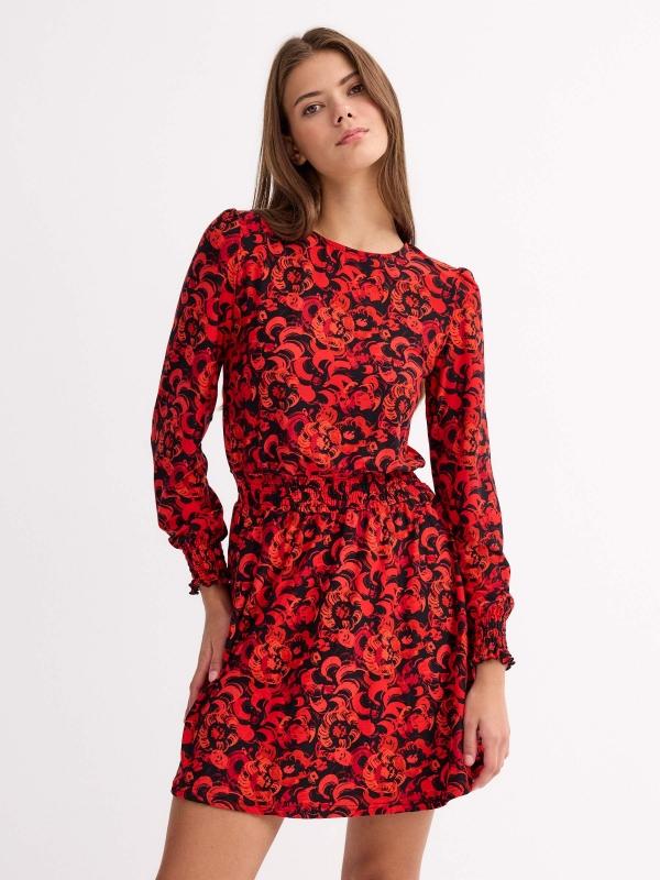 In side Vestido mini regular print con gomas
