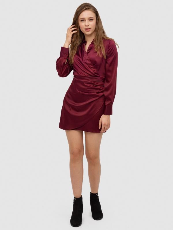 In Side Vestido Mini Satinado Falda Drapeada