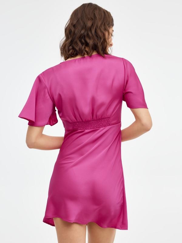 In Side Vestido Mini Satinado Fucsia
