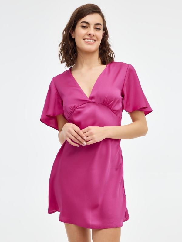 In side Vestido mini satinado fucsia
