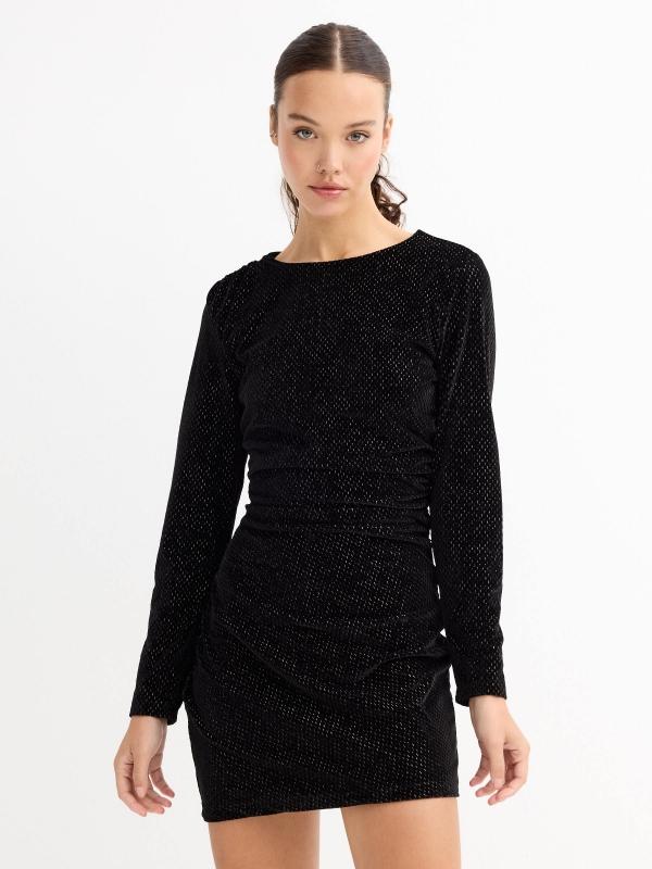 In side Vestido mini terciopelo frunce