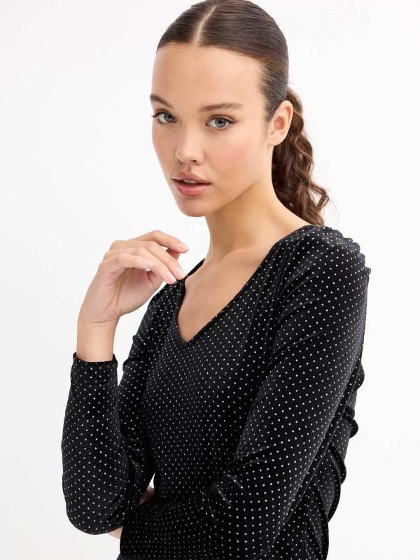 In Side Vestido Mini Terciopelo Negro Con Brillo