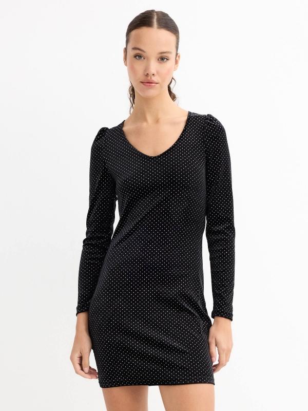 In side Vestido mini terciopelo negro con brillo