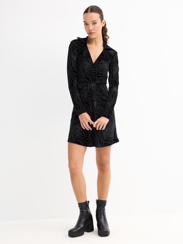 In Side Vestido Mini Terciopelo Y Strass