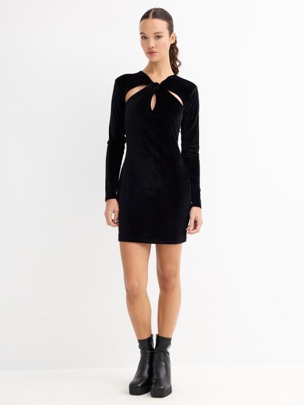 In Side Vestido Mini Tercipelo Con Nudo