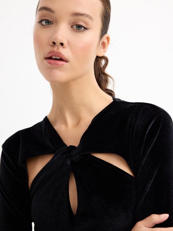 In Side Vestido Mini Tercipelo Con Nudo