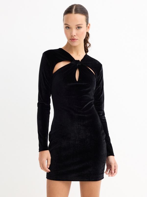 In Side Vestido Mini Tercipelo Con Nudo