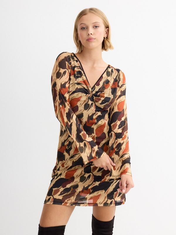 In side Vestido tul estampado escote pico