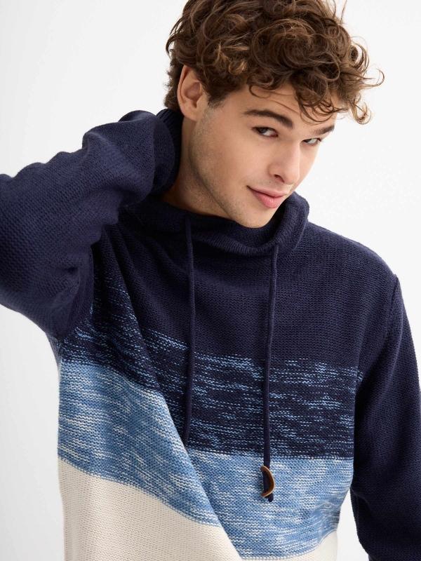 In Side Jersey Cuello Chimenea Bloques Azul Jaspeado