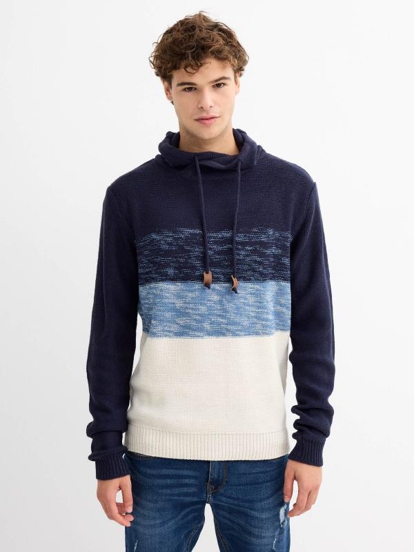 In side Jersey cuello chimenea bloques azul jaspeado