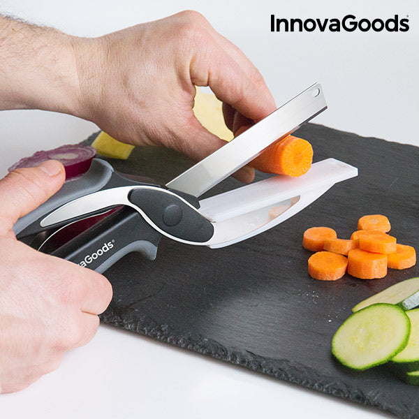 innovagoods Cuchillo-Tijera con Mini Tabla de Cortar Integrada InnovaGoods