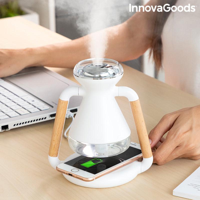 innovagoods Humidificador Difusor de Aromas y Cargador Inalámbrico 3 en 1 Misvolt InnovaGoods