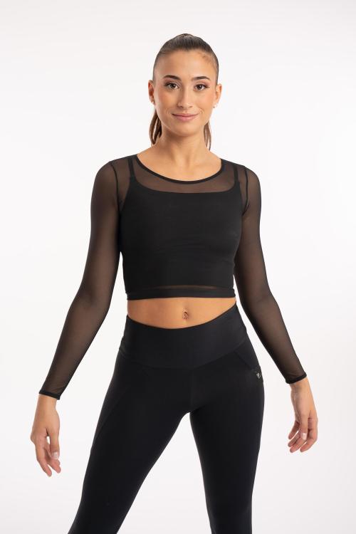 Intermezzo Crop Top Agustina Tejido Red Manga Larga Ajustado Con Cinturilla De Meryl