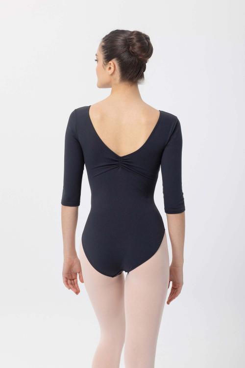 Intermezzo Maillot Básico Negro De Supplex® Con Mangas 3/4 Y Fruncido De Intermezzo Ballet