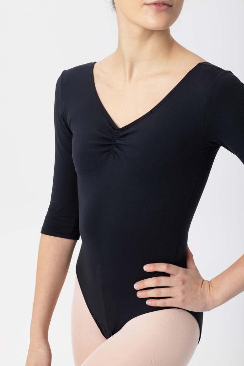 Intermezzo Maillot Básico Negro De Supplex® Con Mangas 3/4 Y Fruncido De Intermezzo Ballet