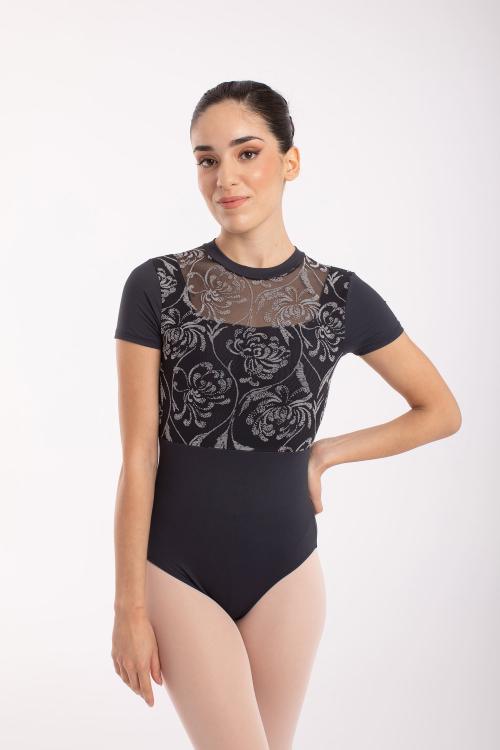 intermezzo Maillot Dora Manga Corta Cuello Alto con Tul Flocado de Intermezzo Ballet Danza