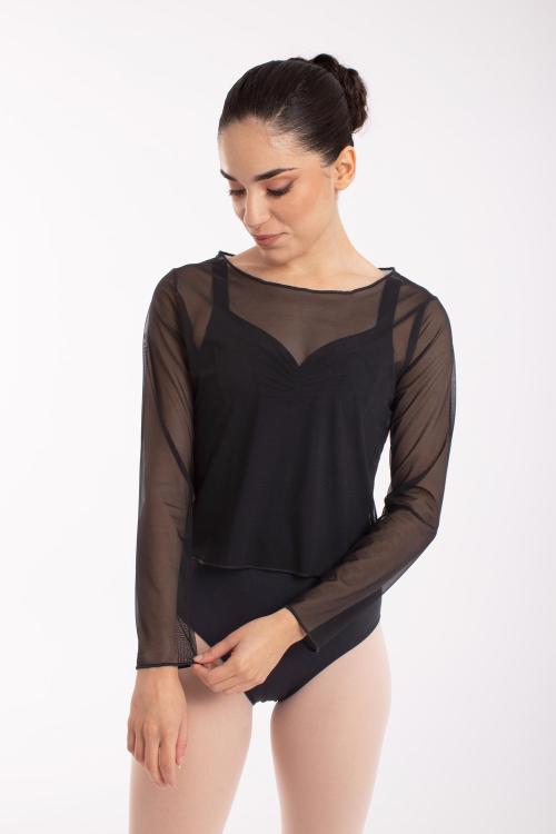 intermezzo Top negro danza ballet de manga larga transparente Intermezzo