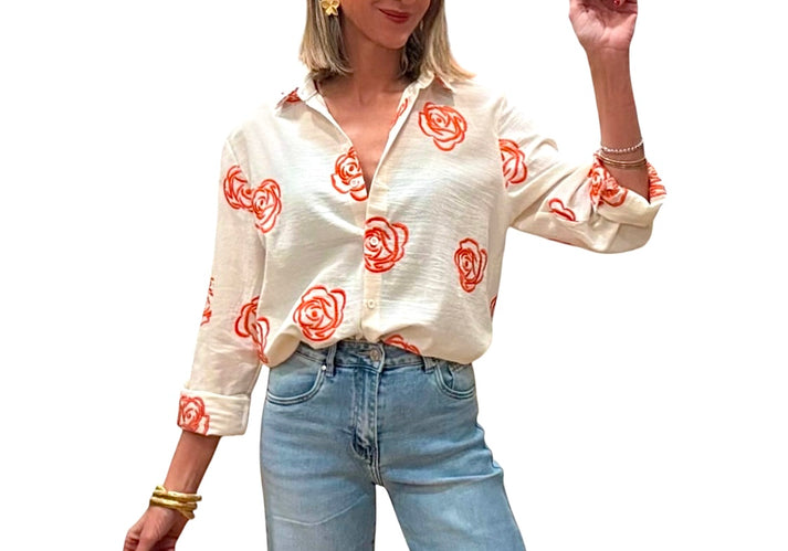 Jolie Jolie Camisa Bordada Beige&naranja