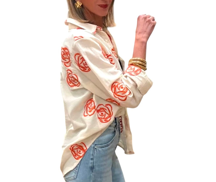 Jolie Jolie Camisa Bordada Beige&naranja