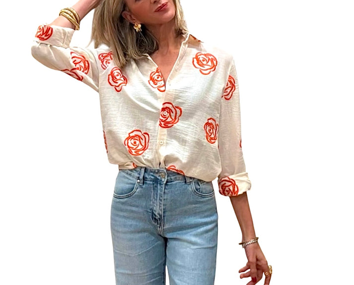 jolie jolie Camisa bordada beige&naranja