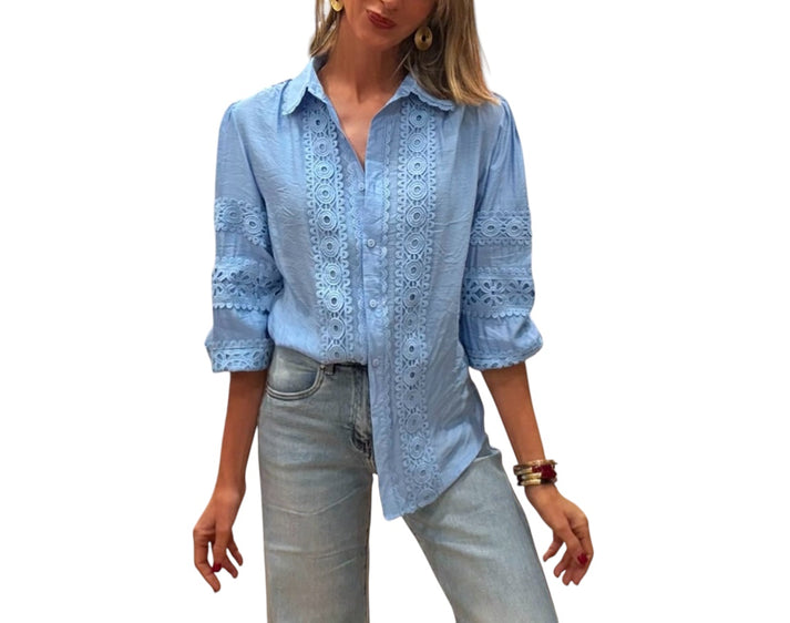 jolie jolie Camisa bordados azul celeste