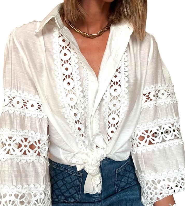 Jolie Jolie Camisa Bordados Blanca