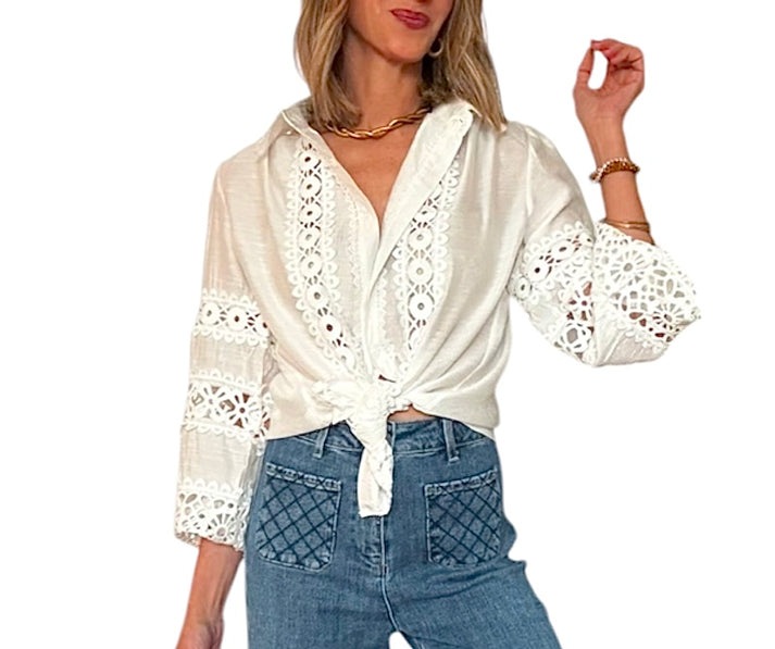 jolie jolie Camisa bordados blanca