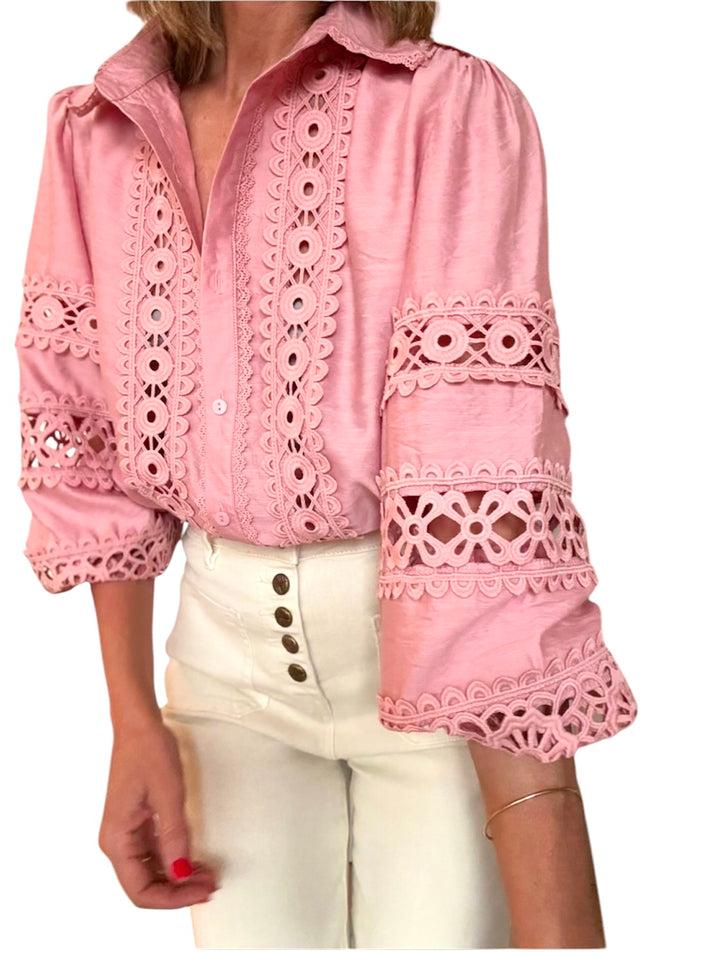 Jolie Jolie Camisa Bordados Rosa