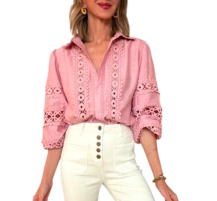 Jolie Jolie Camisa Bordados Rosa