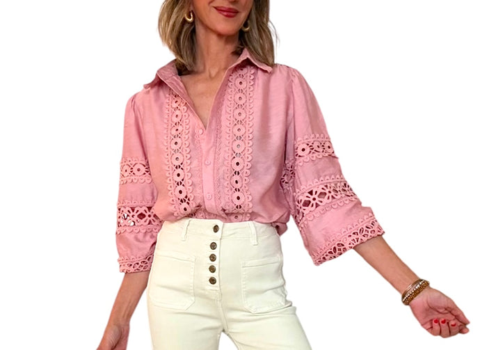 jolie jolie Camisa bordados rosa