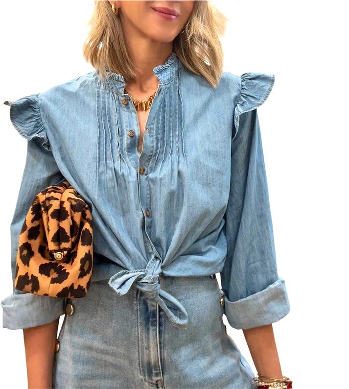jolie jolie Camisa denim volantes