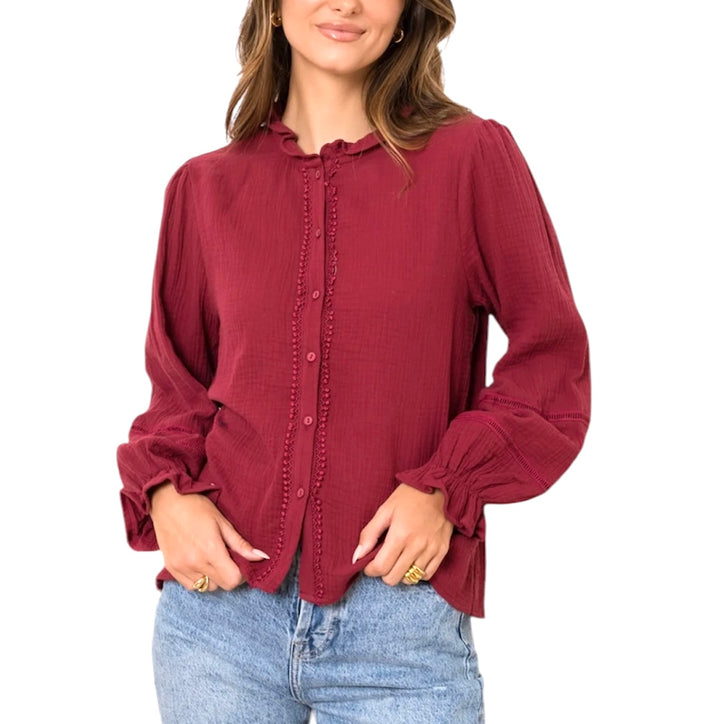 Jolie Jolie Camisa Detalles Burdeos